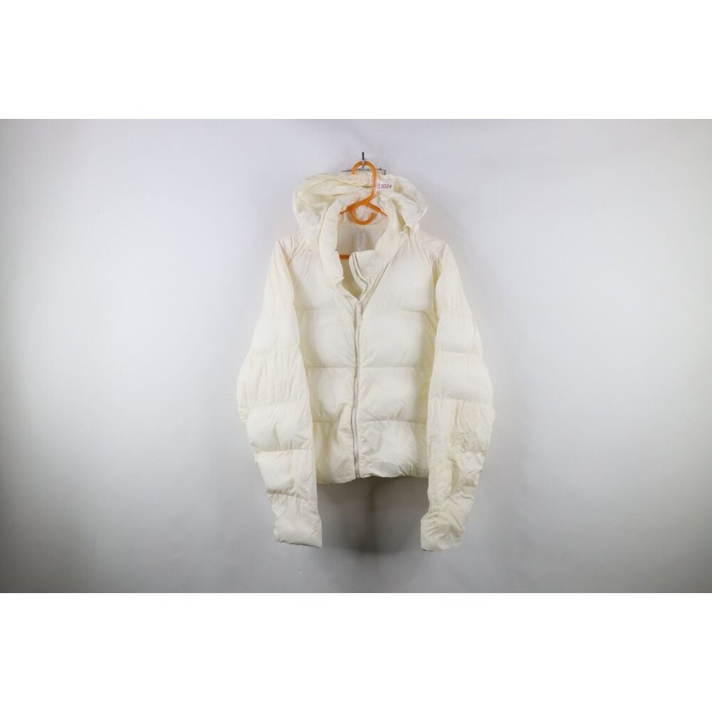 Fabletics Womens XL Distressed Cropped Fit Beatrix Puffer Jacket White Hooded